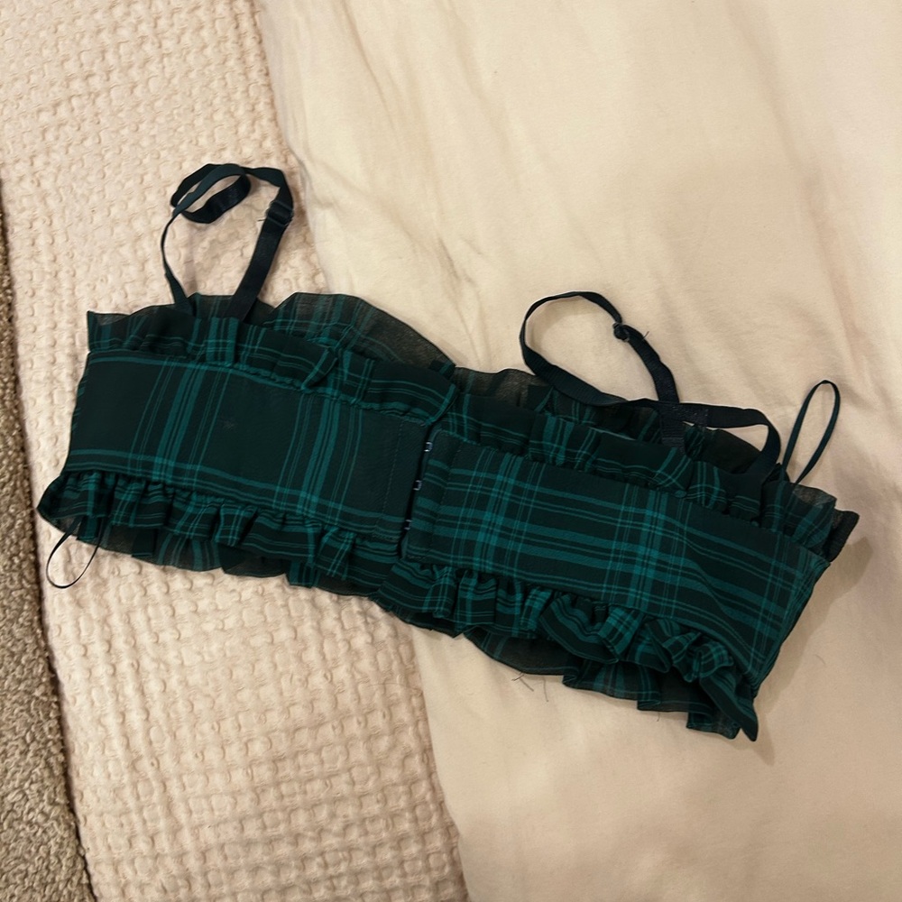 Superdown Zelia Green Plaid Bustier Top - Picture 2 of 4